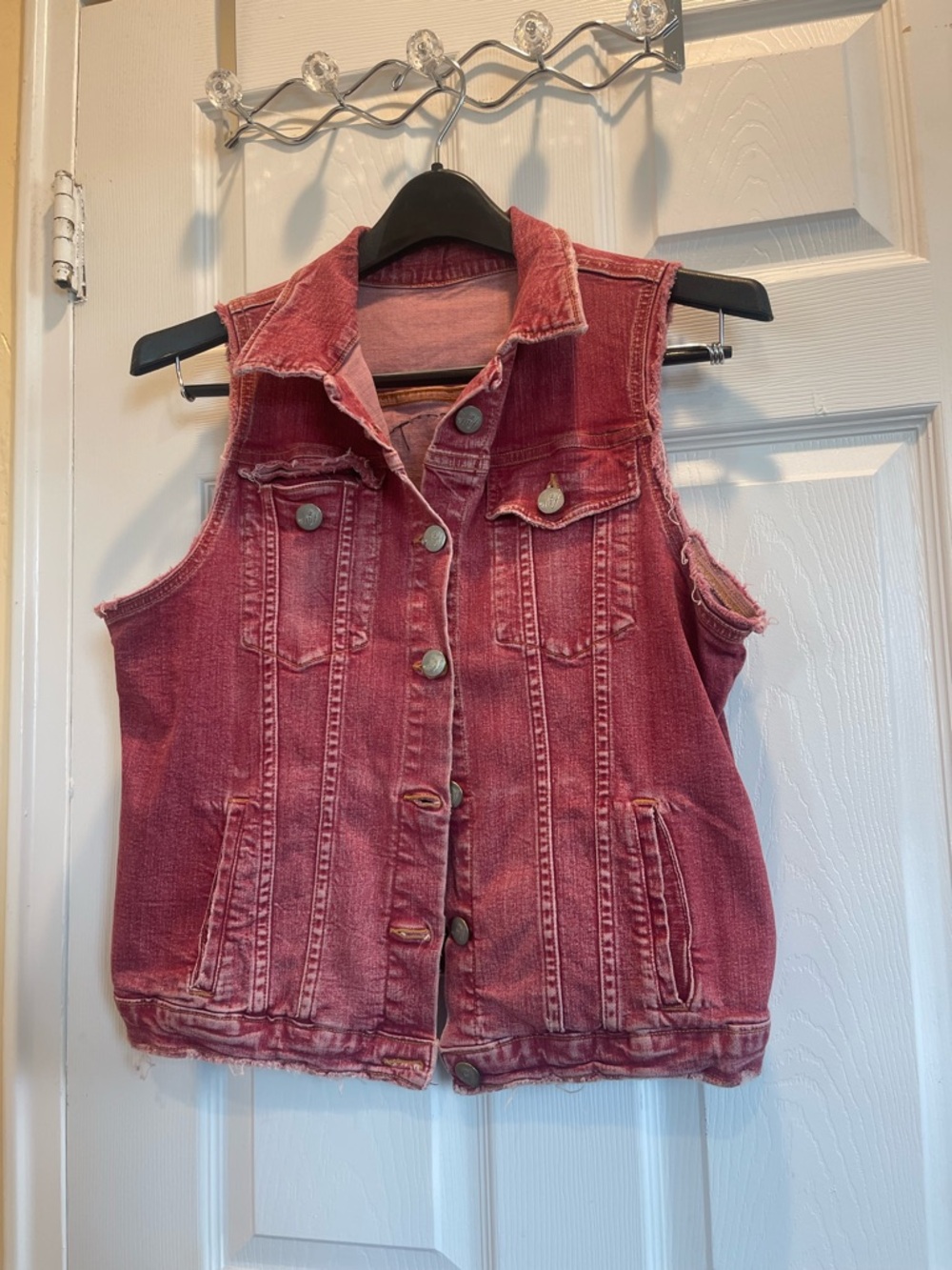 Women’s Distressed Red Denim Vest